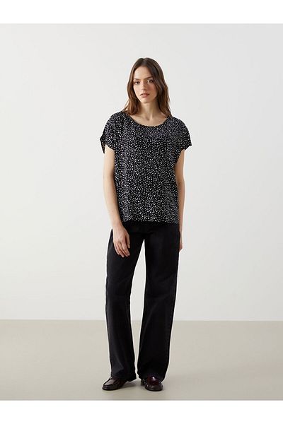 LC Waikiki Lcw Eco Black Crew Neck Polka Dot Women's Blouse