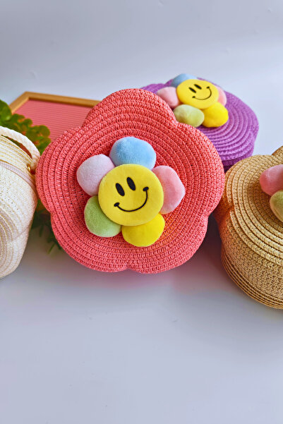 Nisankids Κοριτσίστικη ψάθινη τσάντα γιορτινής περίστασης Daisy Smiling Face (Ρυθμιζόμενο λουράκι)