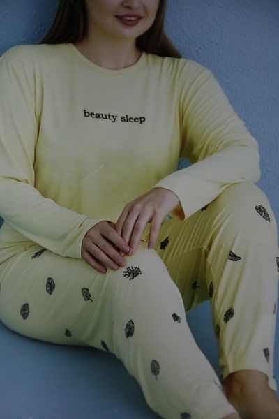 Mihra Crew Neck Yellow King Size Milan Pajama Set
