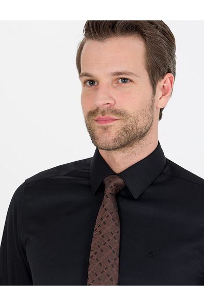 Pierre Cardin ЧЕРНА РИЗА С ДЪЛЪГ РЪКАВ ОТ ТЪКАН ПЛАТА SLIM FIT ОТ PIERRE CARDIN