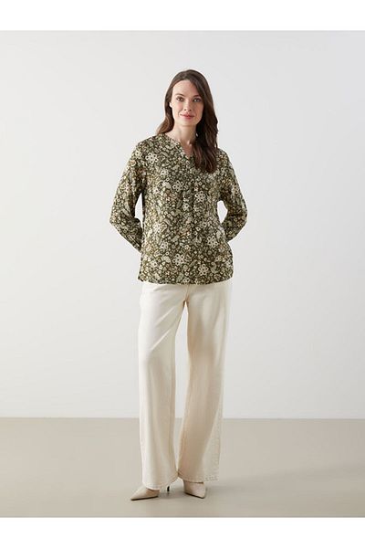LC Waikiki Grace Green Scoop Neck Patterned Women's Blouse