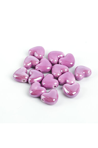 yfhobi 1 Adet - 15 mm Kalp Desenli Porselen Boncuk, Mor Renk Porselen Takı Ap...