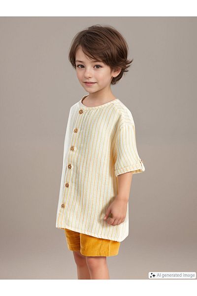 LC Waikiki Lcw Crew Neck Striped Baby Boys Shirt and Shorts 2-Piece Set Fast Fashion