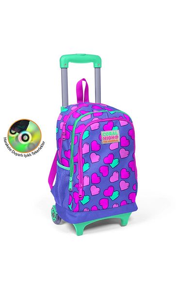 Coral High 23359 Kids Lavender Pink Heart Patterned Three-Compartment Lighted