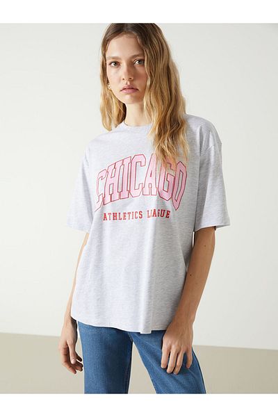 LC Waikiki New Season Chicago Printed Oversize Women's T-Shirt - S57124Z8