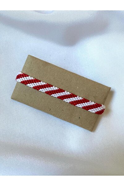 MELUSH سوار محبوك مصنوع يدويًا باللون الأحمر والأبيض