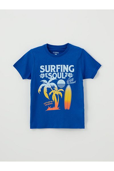 LC Waikiki Set de pijamale cu mânecă scurtă cu imprimeu pentru gât și pantaloni scurți pentru băieți
