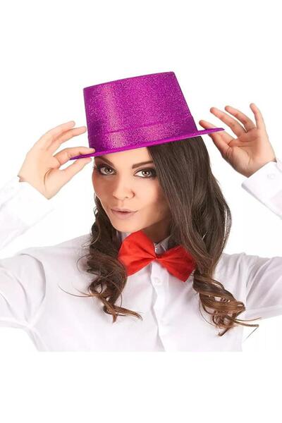 lowell home قبعة حفلات فيدورا أسطوانية لامعة باللون الوردي الفوشيا