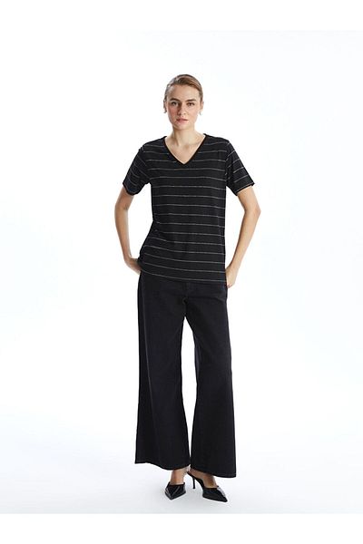 LC Waikiki Tricou cu dungi pentru damă cu decolteu în V