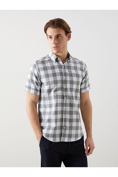 LC Waikiki Regular Fit Short Sleeve Plaid Dobby Men's Shirt