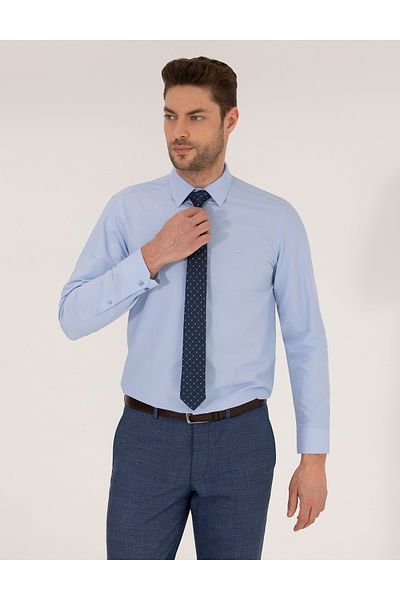 Pierre Cardin PİERRE CARDİN ΥΦΑΝΤΟ ΥΦΑΣΜΑ ΛΕΠΤΟ ΜΑΚΡΥΜΑΝΙΚΟ ΑΝΟΙΧΤΟ ΜΠΛΕ ΠΟΥΚΑΜΙΣΟ