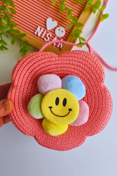 Nisankids Κοριτσίστικη ψάθινη τσάντα γιορτινής περίστασης Daisy Smiling Face (Ρυθμιζόμενο λουράκι)