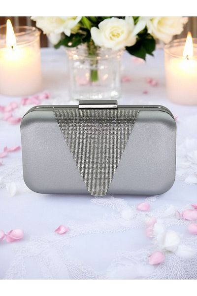 Biçanta Stříbrná šedá barva Satin Silver Stone Večerní taška Večerní taška Zásnubní svatební taška