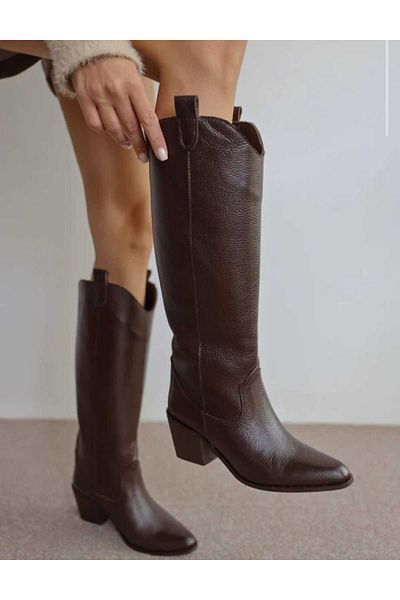 POTEEN Ptn Vendy Western Cowboy Heeled Γυναικείες Μπότες Floater - Καφέ