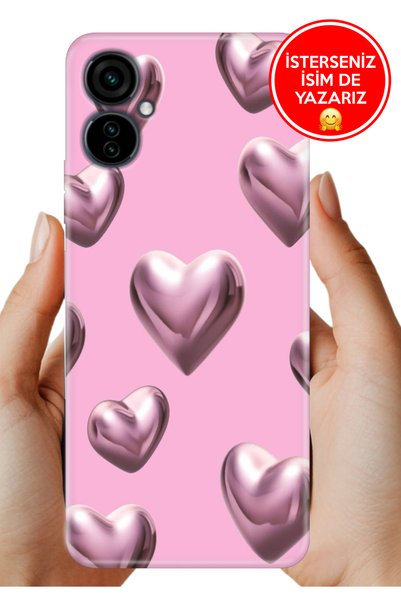TECNO Camon 19 Neo Kılıf Desenli Rubber Kamera Korumalı Silikon Platin Kalp