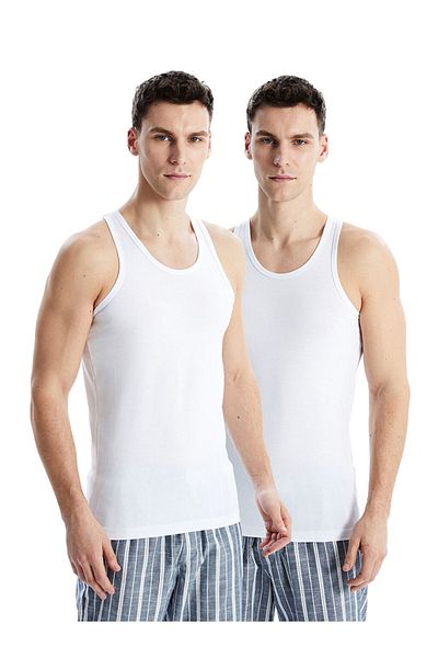 LC Waikiki Lcw U Collar Combed Cotton Men's Undershirt 2-Piece