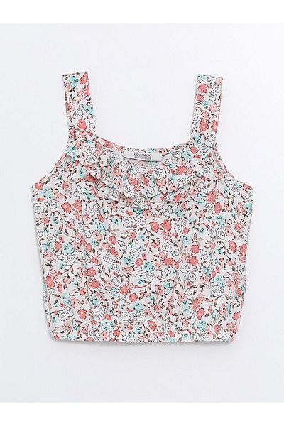 LC Waikiki Τετράγωνος γιακάς Floral Κοριτσίστικη Crop Μπλούζα