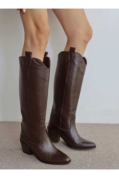 POTEEN Ptn Vendy Western Cowboy Heeled Γυναικείες Μπότες Floater - Καφέ