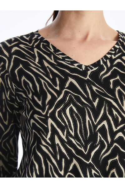 LC Waikiki V Yaka Desenli Uzun Kollu Kadın Bluz