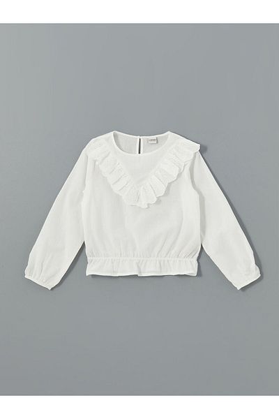 LC Waikiki Lcw Crew Neck Ruffle Detail Girl's Blouse