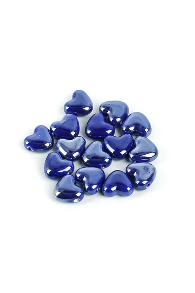 yfhobi 1 Adet - 15 mm Kalp Desenli Porselen Boncuk, Lacivert Renk Porselen Ta...