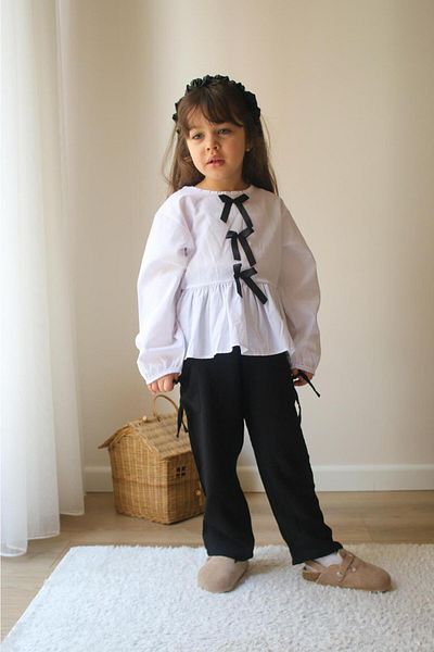 Magu Girl's Bow Detailed Blouse and Pocket Detailed Trousers Set of Two