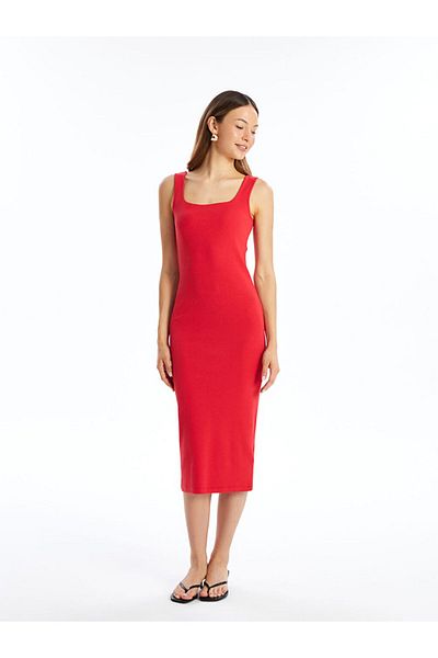 LC Waikiki Lcw Women's Square Neck Solid Dress Fast Fashion