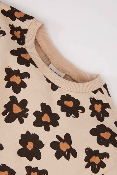 DeFacto Floral Crew Neck Beige Baby Girl Top and Bottom Set E0203A5/Bg287
