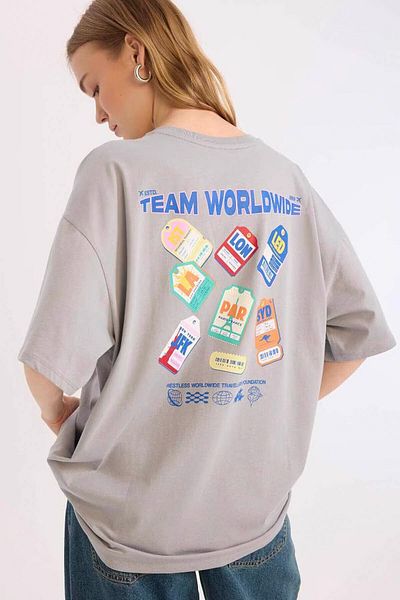 DeFacto Tricou gri supradimensionat - așchii de lemn de greutate - E0671ax / Gr445