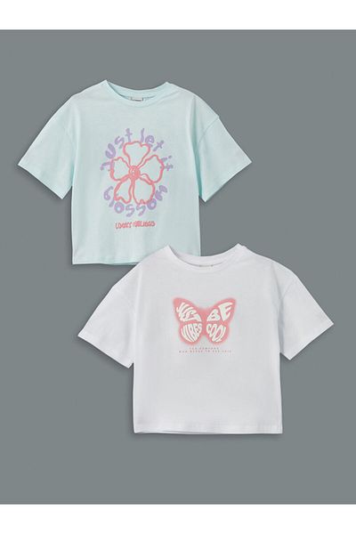 LC Waikiki Νέα σεζόν Crew Neck Girl's Crop Tisort 2 τεμαχίων - S5BA10Z4
