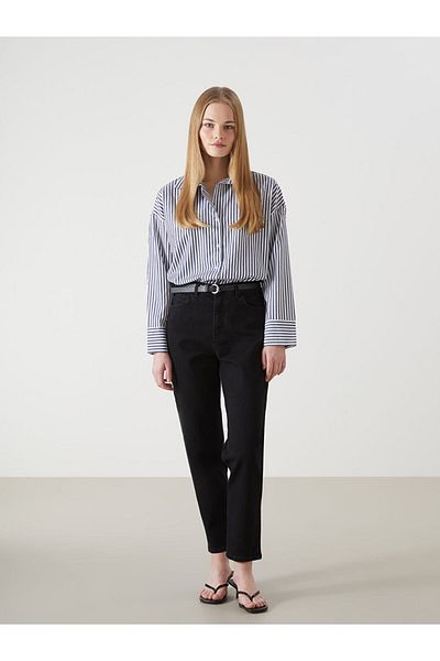 LC Waikiki New Season Mom Fit Women's Jean Trousers with Belt - S52033Z8