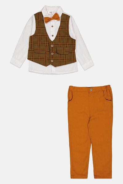 Little Gent Toddlers Boy 3 Piece Shirt And Pant With Bow Tie, Brown