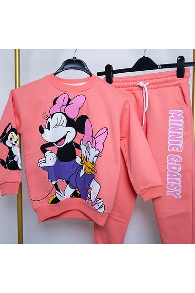 WİKİBOOM Mini Mouse Daisy 3 Thread Raised Premium Quality Children's Tracksuit Set