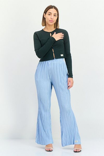 The Giving Movement Women Regular Fit Pleated Pull On Flared Pants, Light Blue