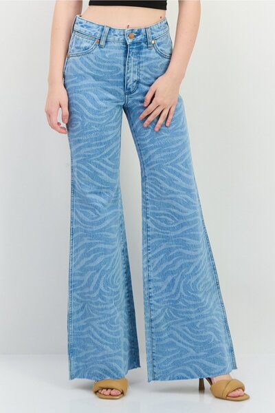 WRANGLER Women Regular Fit Mid Rise Wide Leg No Stretch Jeans, Light Blue