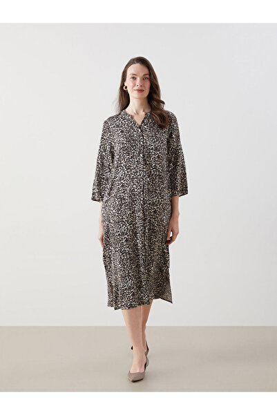 LC Waikiki فستان مختلط بياقة مفتوحة ونقشة جلد الفهد