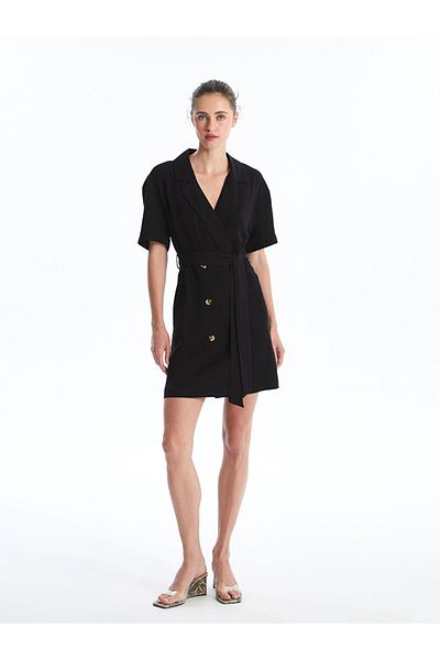 LC Waikiki Lcw Plain Short Sleeve Linen Blend Women's Jacket Dress Fast Fashion