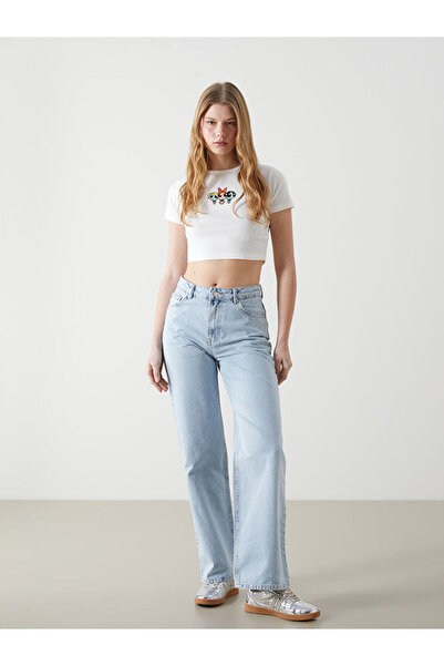 LC Waikiki بنطلون جينز نسائي عالي الخصر بقصة مستقيمة