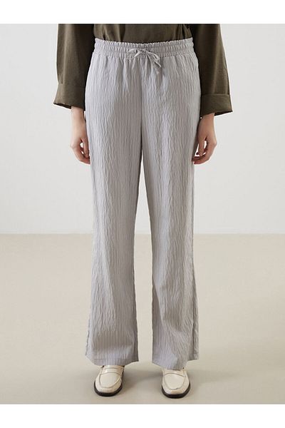 LC Waikiki Lcw Modest Gray Elastic Waist Striped Women's Trousers