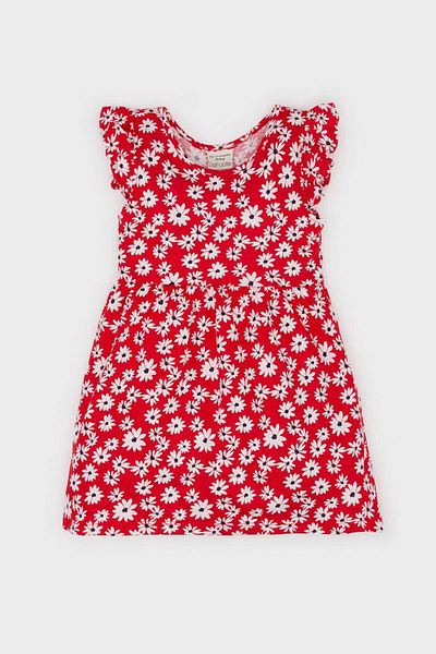 DeFacto Flower Pattern Short Sleeve Red Baby Girl Dress A0136A5/Rd59
