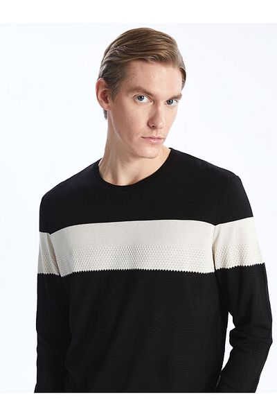 LC Waikiki Lcw Crew Neck Long Sleeve Striped Men's Knitwear Sweater Fast Fashion