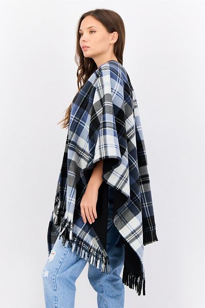 London Fog Women Plaid Poncho, Black