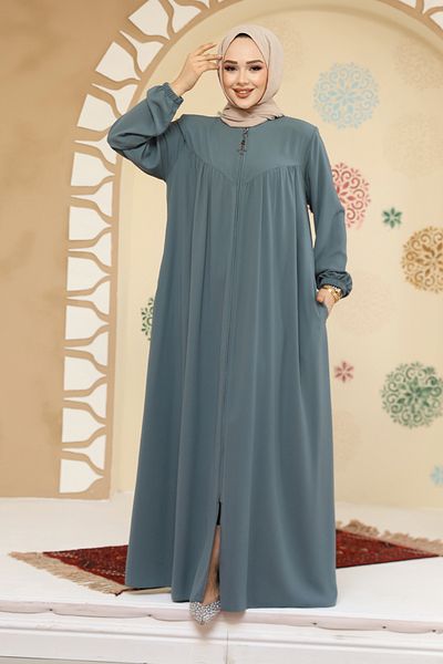 Neva Style Zippered Green Hijab Ferace 45285Cy