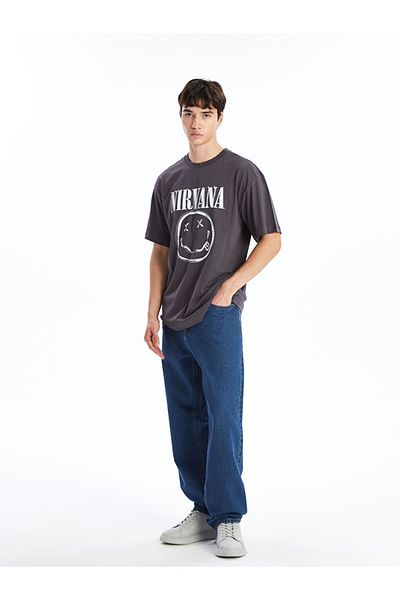 LC Waikiki Crew Neck Short Sleeve Nirvana Printed Combed Cotton Men's T-Shirt