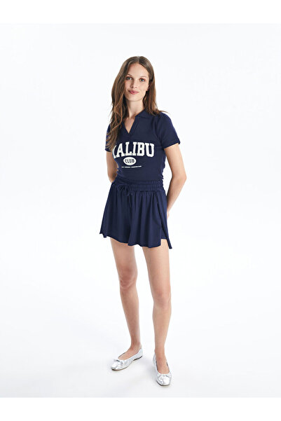 LC Waikiki Navy Blue Women's Elastic Waist Plain Shorts Skirt