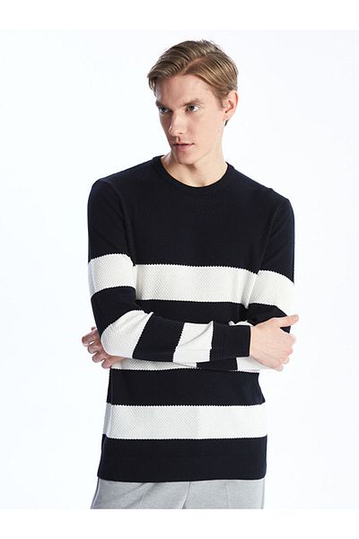 LC Waikiki Lcw Crew Neck Long Sleeve Striped Men's Knitwear Sweater Fast Fashion