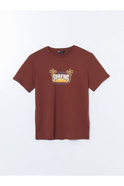LC Waikiki Ανδρικό μπλουζάκι LCW Crew με κοντό μανίκι με εμπριμέ χτενισμένο βαμβάκι