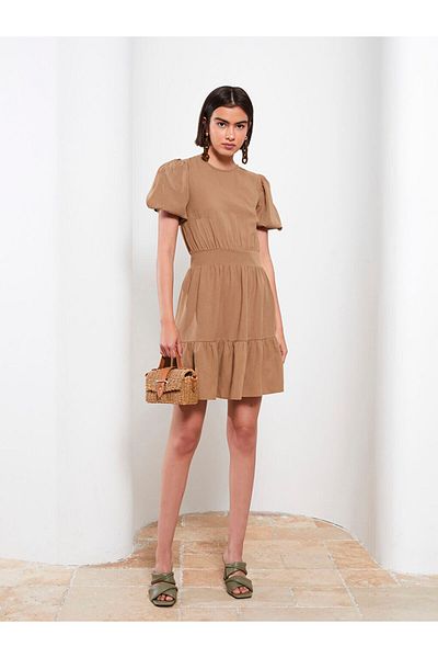 LC Waikiki Lcw Crew Neck Solid Short Sleeve Women's Dress Fast Fashion