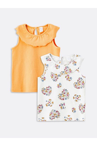 LC Waikiki Lcw Crew Neck Floral Baby Girl Undershirt Set of 2