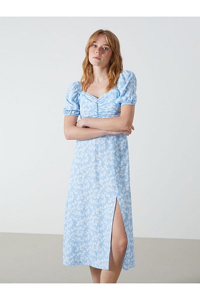 LC Waikiki New Season Heart Collar Floral Women's Dress - S5Gt87Z8